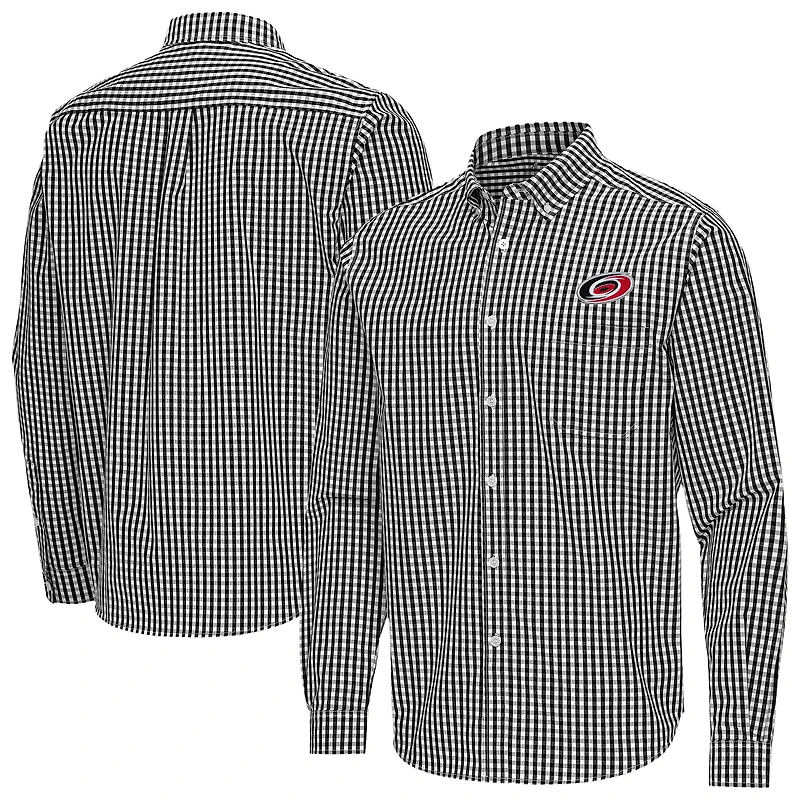 Men's Antigua Black Carolina Hurricanes Ellis Tri-Blend Long Sleeve Button-Down Shirt