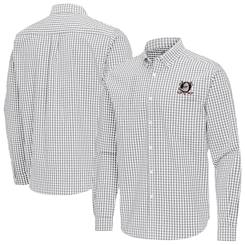 Men's Antigua Gray Anaheim Ducks Ellis Tri-Blend Long Sleeve Button-Down Shirt