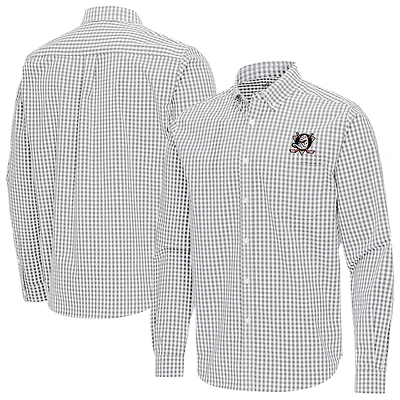 Men's Antigua Gray Anaheim Ducks Ellis Tri-Blend Long Sleeve Button-Down Shirt