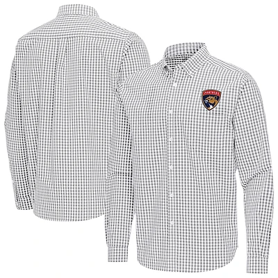 Men's Antigua Gray Florida Panthers Ellis Tri-Blend Long Sleeve Button-Down Shirt