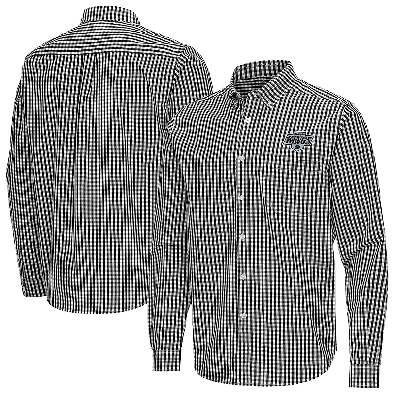 Men's Antigua Black Los Angeles Kings Ellis Tri-Blend Long Sleeve Button-Down Shirt