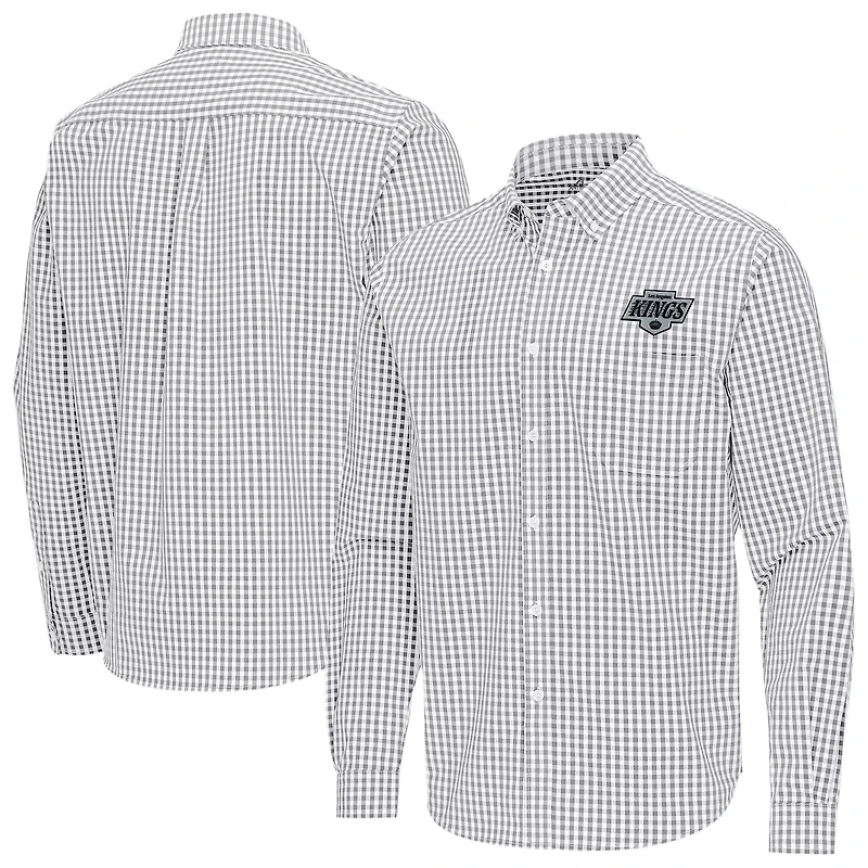Men's Antigua Gray Los Angeles Kings Ellis Tri-Blend Long Sleeve Button-Down Shirt