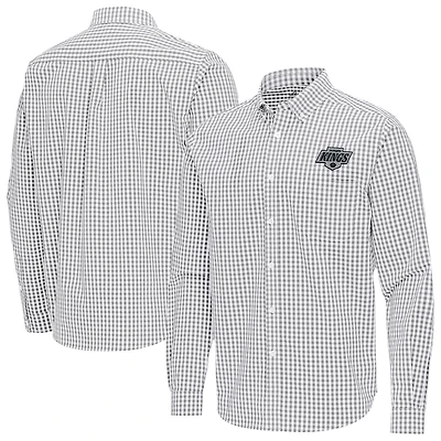 Men's Antigua Gray Los Angeles Kings Ellis Tri-Blend Long Sleeve Button-Down Shirt