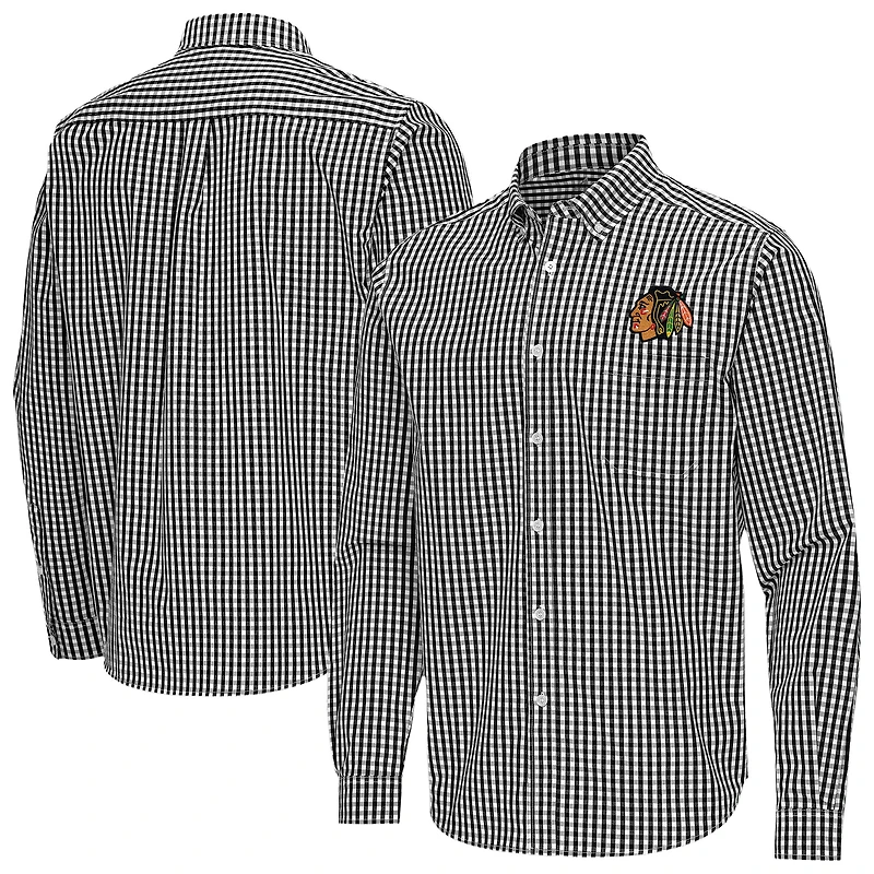 Men's Antigua Black Chicago Blackhawks Ellis Tri-Blend Long Sleeve Button-Down Shirt