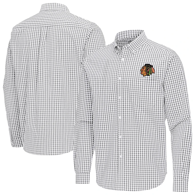 Men's Antigua Gray Chicago Blackhawks Ellis Tri-Blend Long Sleeve Button-Down Shirt