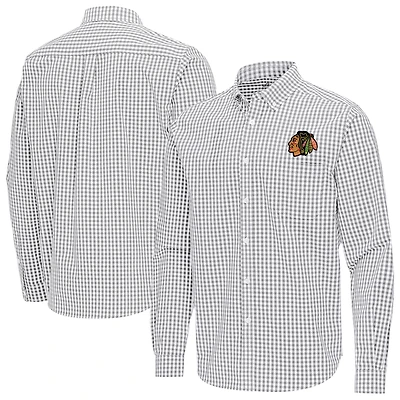 Men's Antigua Gray Chicago Blackhawks Ellis Tri-Blend Long Sleeve Button-Down Shirt
