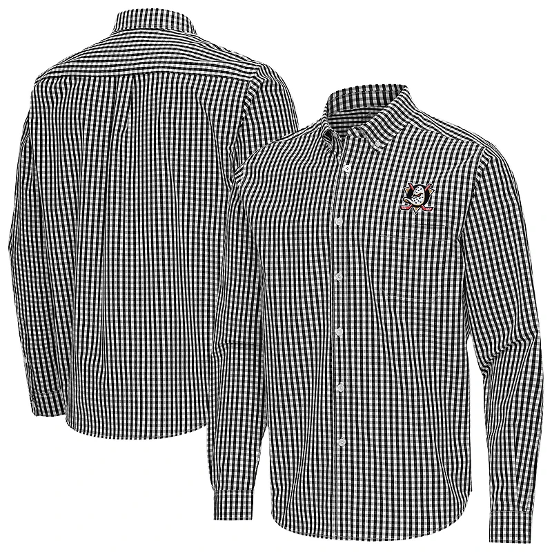 Men's Antigua Anaheim Ducks Ellis Tri-Blend Long Sleeve Button-Down Shirt