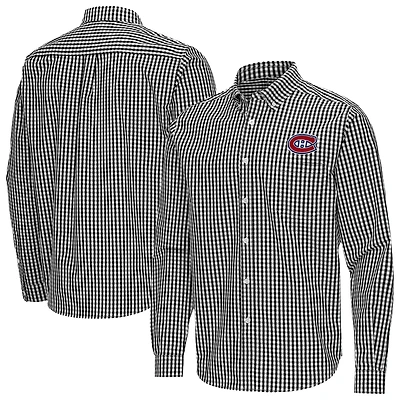 Men's Antigua Black Montreal Canadiens Ellis Tri-Blend Long Sleeve Button-Down Shirt