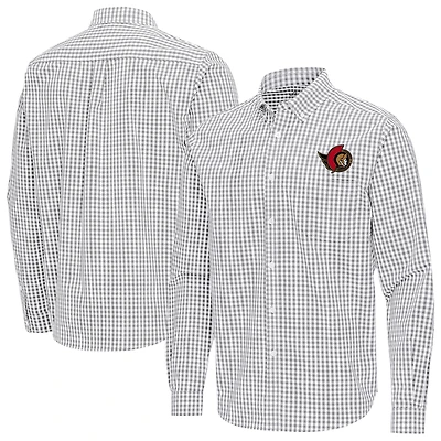 Men's Antigua Gray Ottawa Senators Ellis Tri-Blend Long Sleeve Button-Down Shirt