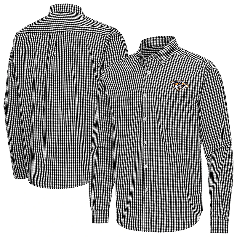 Men's Antigua Black Nashville Predators Ellis Tri-Blend Long Sleeve Button-Down Shirt