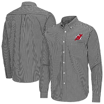 Men's Antigua Black New Jersey Devils Ellis Tri-Blend Long Sleeve Button-Down Shirt