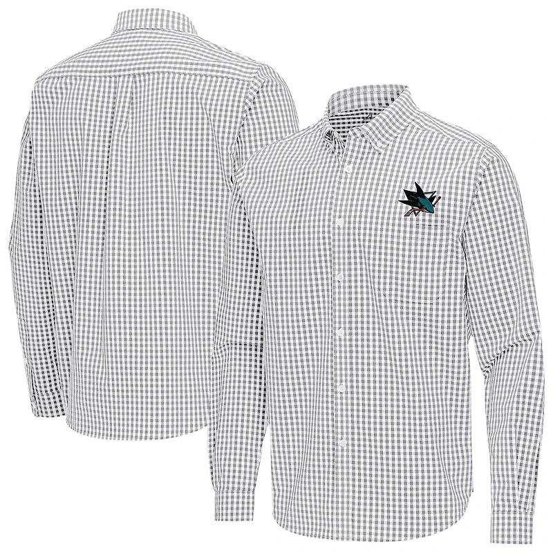Men's Antigua Gray San Jose Sharks Ellis Tri-Blend Long Sleeve Button-Down Shirt