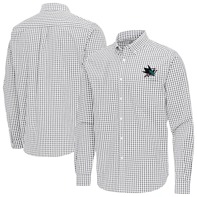 Men's Antigua Gray San Jose Sharks Ellis Tri-Blend Long Sleeve Button-Down Shirt