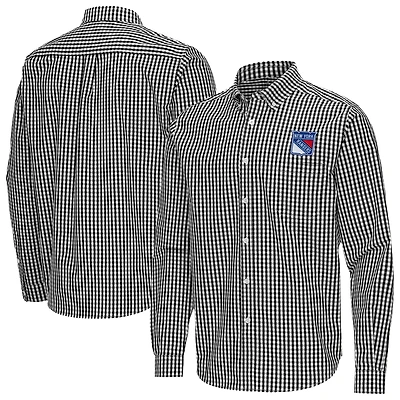 Men's Antigua Black New York Rangers Ellis Tri-Blend Long Sleeve Button-Down Shirt
