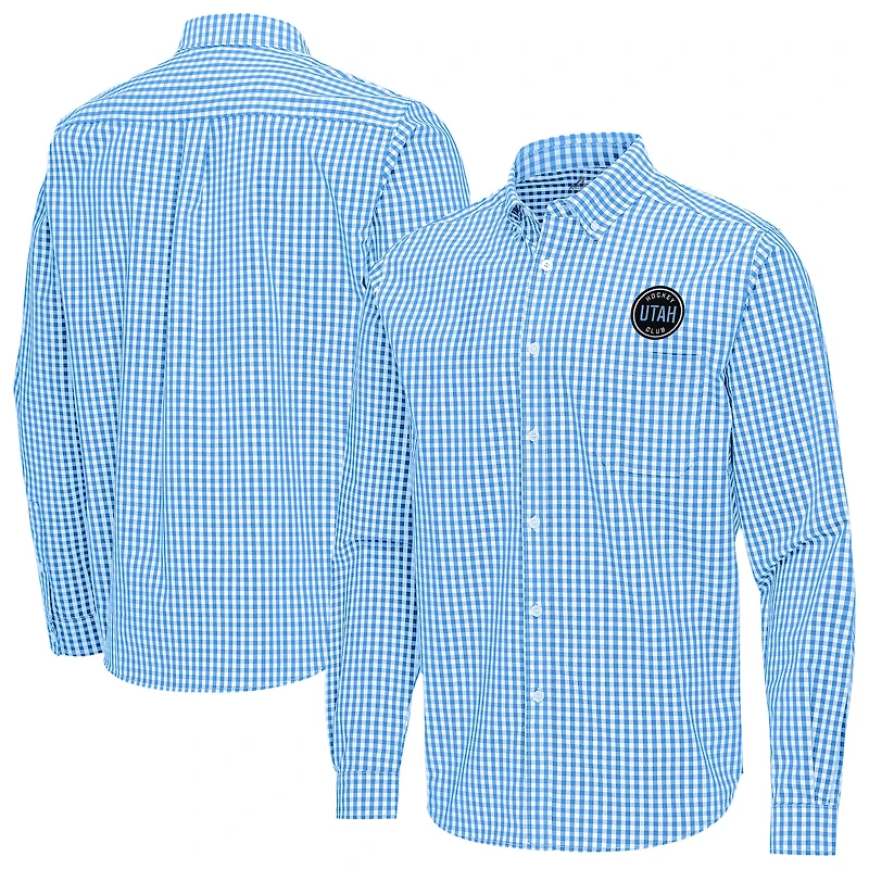 Men's Antigua Light Blue Utah Mammoth Ellis Tri-Blend Long Sleeve Button-Down Shirt