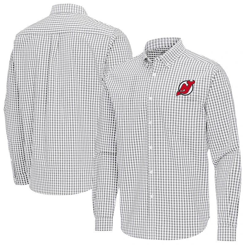 Men's Antigua Gray New Jersey Devils Ellis Tri-Blend Long Sleeve Button-Down Shirt