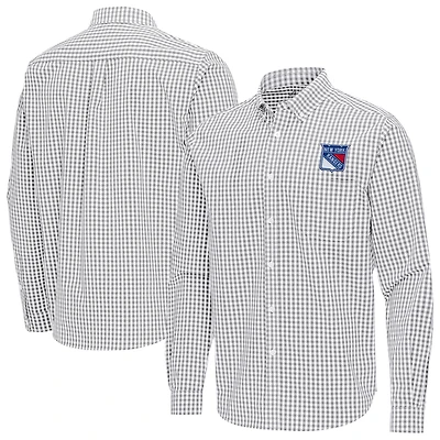 Men's Antigua Gray New York Rangers Ellis Tri-Blend Long Sleeve Button-Down Shirt