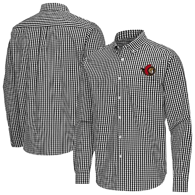 Men's Antigua Black Ottawa Senators Ellis Tri-Blend Long Sleeve Button-Down Shirt