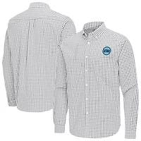 Men's Antigua Gray Utah Mammoth Ellis Tri-Blend Long Sleeve Button-Down Shirt