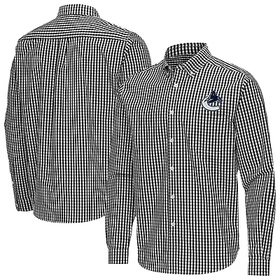 Men's Antigua Black Vancouver Canucks Ellis Tri-Blend Long Sleeve Button-Down Shirt