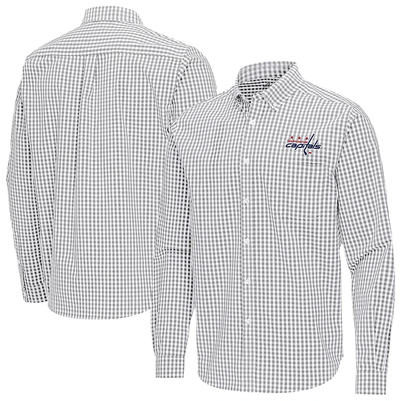 Men's Antigua Gray Washington Capitals Ellis Tri-Blend Long Sleeve Button-Down Shirt