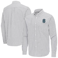 Men's Antigua Gray Seattle Kraken Ellis Tri-Blend Long Sleeve Button-Down Shirt