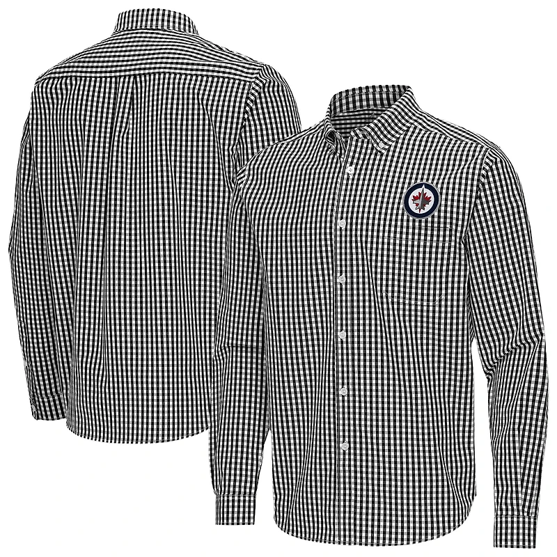 Men's Antigua Black Winnipeg Jets Ellis Tri-Blend Long Sleeve Button-Down Shirt