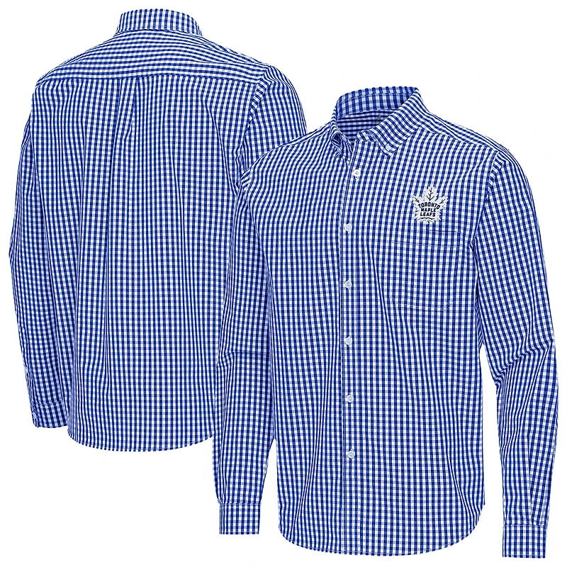 Men's Antigua Blue Toronto Maple Leafs Ellis Tri-Blend Long Sleeve Button-Down Shirt