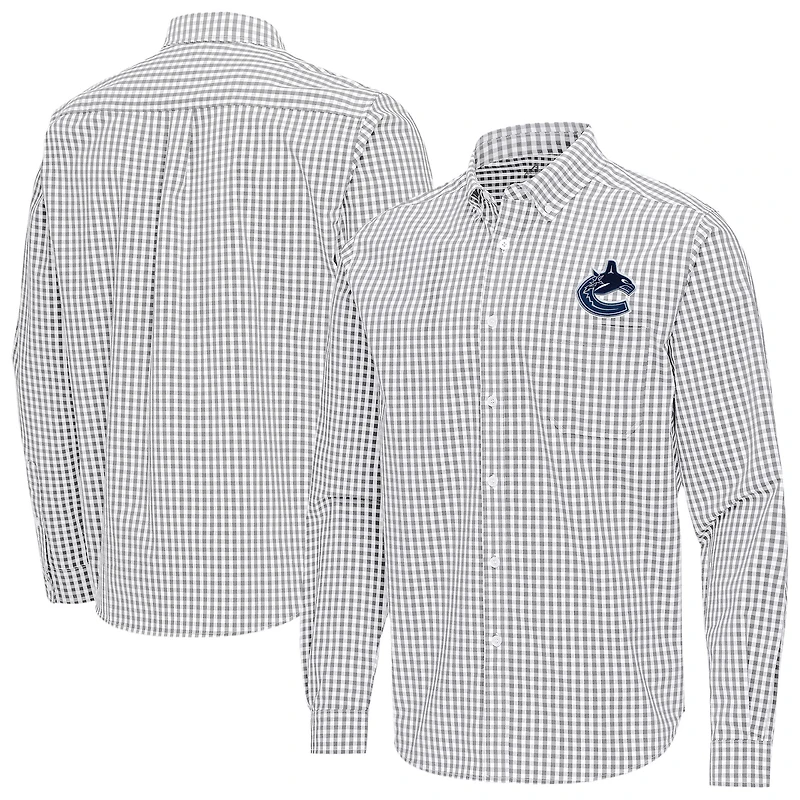 Men's Antigua Gray Vancouver Canucks Ellis Tri-Blend Long Sleeve Button-Down Shirt