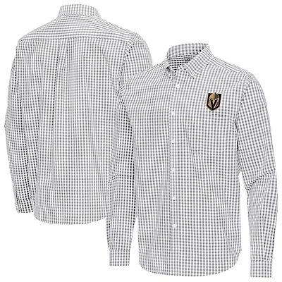 Men's Antigua Gray Vegas Golden Knights Ellis Tri-Blend Long Sleeve Button-Down Shirt