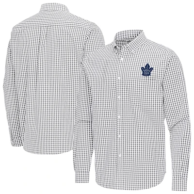 Men's Antigua Gray Toronto Maple Leafs Ellis Tri-Blend Long Sleeve Button-Down Shirt
