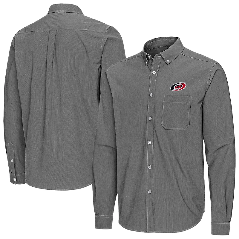 Men's Antigua Black Carolina Hurricanes Porter Woven Tri-Blend Long Sleeve Button-Down Shirt