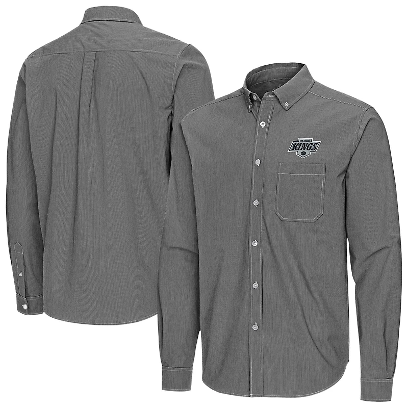 Men's Antigua Black Los Angeles Kings Porter Woven Tri-Blend Long Sleeve Button-Down Shirt