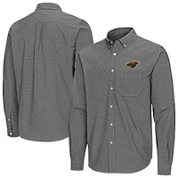 Men's Antigua Black Minnesota Wild Porter Woven Tri-Blend Long Sleeve Button-Down Shirt