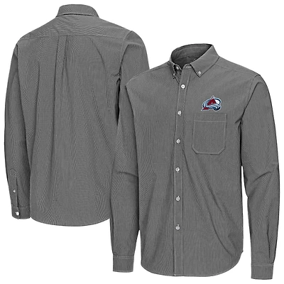 Men's Antigua Black Colorado Avalanche Porter Woven Tri-Blend Long Sleeve Button-Down Shirt