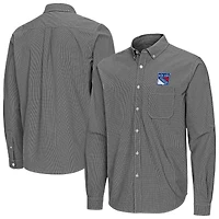 Men's Antigua Black New York Rangers Porter Woven Tri-Blend Long Sleeve Button-Down Shirt