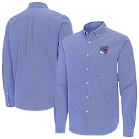 Men's Antigua Blue New York Rangers Porter Woven Tri-Blend Long Sleeve Button-Down Shirt