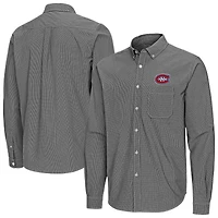 Men's Antigua Black Montreal Canadiens Porter Woven Tri-Blend Long Sleeve Button-Down Shirt