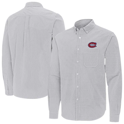 Men's Antigua Gray Montreal Canadiens Porter Woven Tri-Blend Long Sleeve Button-Down Shirt
