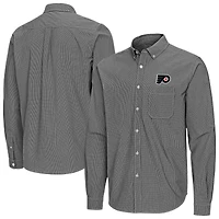 Men's Antigua Black Philadelphia Flyers Porter Woven Tri-Blend Long Sleeve Button-Down Shirt