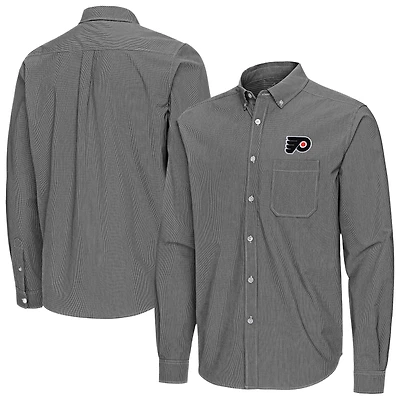 Men's Antigua Black Philadelphia Flyers Porter Woven Tri-Blend Long Sleeve Button-Down Shirt