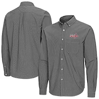 Men's Antigua Black Washington Capitals Porter Woven Tri-Blend Long Sleeve Button-Down Shirt