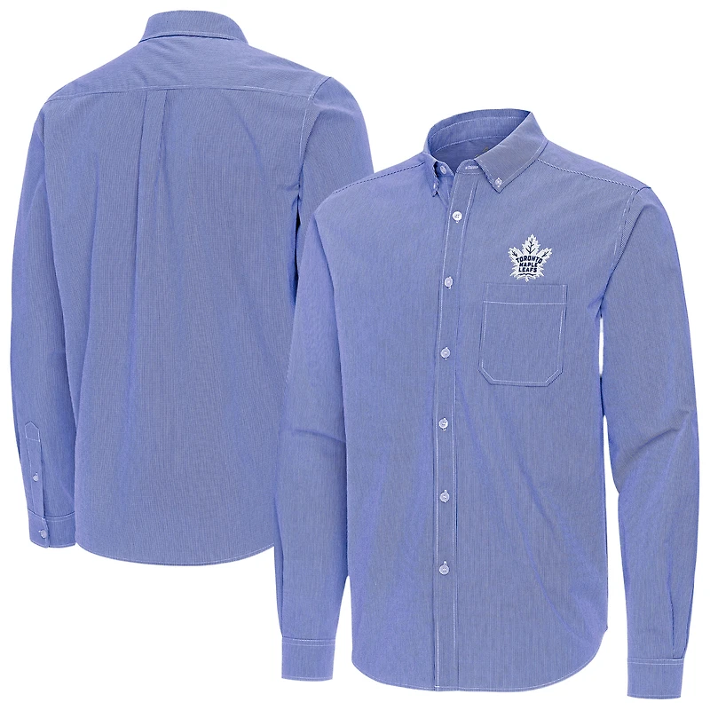 Men's Antigua Blue Toronto Maple Leafs Porter Woven Tri-Blend Long Sleeve Button-Down Shirt