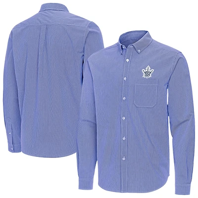 Men's Antigua Blue Toronto Maple Leafs Porter Woven Tri-Blend Long Sleeve Button-Down Shirt