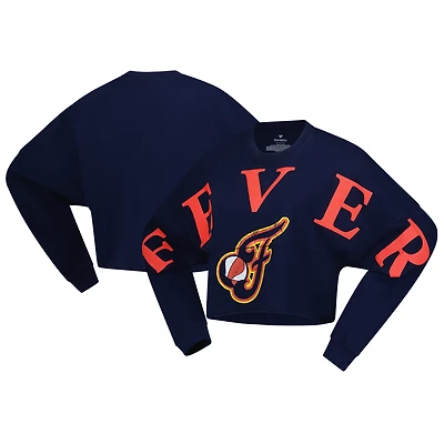 Women's Spirit Jersey Navy Indiana Fever Jumbo Print Oversized Cropped Long-Sleeve T-Shirt