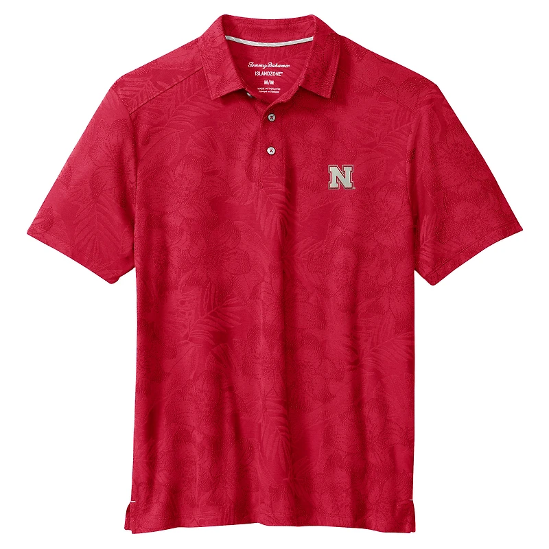 Men's Tommy Bahama Scarlet Nebraska Huskers Palm Fresco Hibiscus IslandZone® Polo
