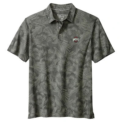 Men's Tommy Bahama Gray Ohio State Buckeyes Palm Fresco Hibiscus IslandZone® Polo