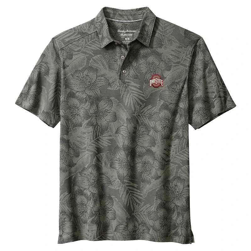 Men's Tommy Bahama Gray Ohio State Buckeyes Palm Fresco Hibiscus IslandZone® Polo