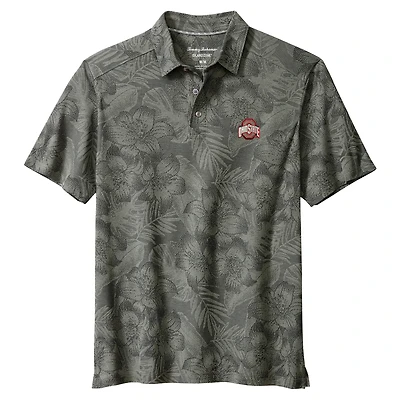 Men's Tommy Bahama Gray Ohio State Buckeyes Palm Fresco Hibiscus IslandZone® Polo