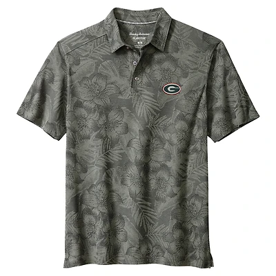 Men's Tommy Bahama Gray Georgia Bulldogs Palm Fresco Hibiscus IslandZone® Polo